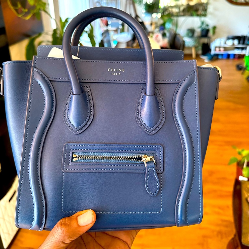 Celine Mini Luggage Crossbody Bag in Navy Blue